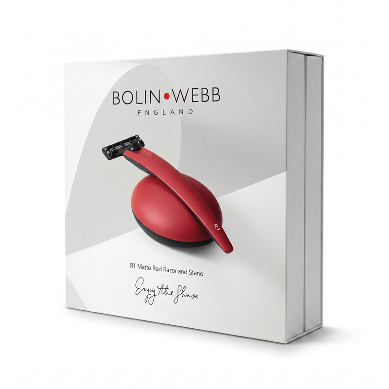 Red R1 Razor & Stand | Mach3 Matte Red Shaving Set For Men | Bolin Webb
