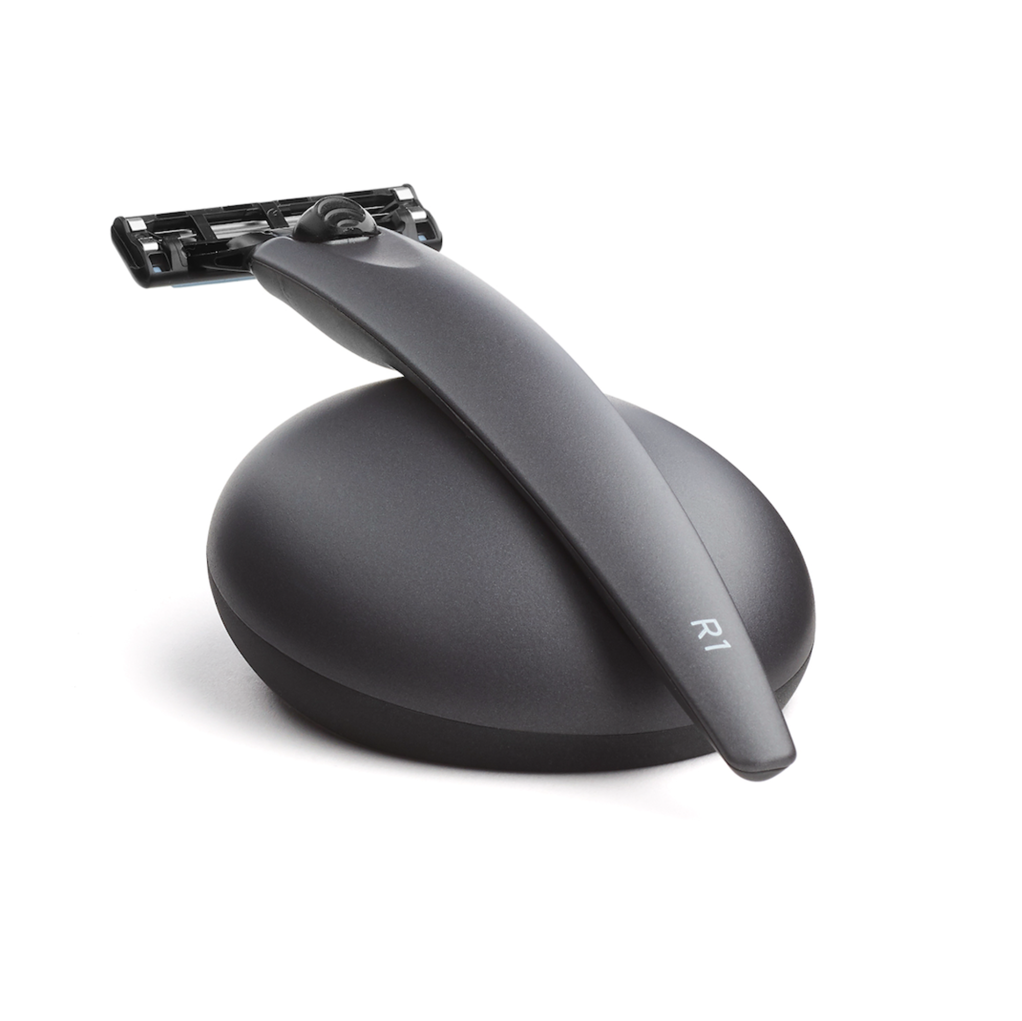 Razor On Razor Stand Graphite R1 Razor & Stand | Mach3 Matte Graphite Shaving Set For Men ...